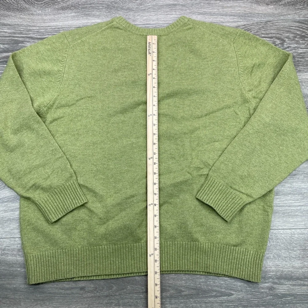 LL Bean Sweater Mens Large Green V Neck Lambswool Nylon Pullover Grandpa Vintage